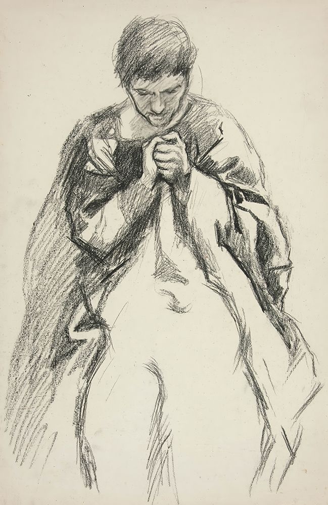 Robed figure, praying, study for The Quest of the Holy Grail mural series at Boston Public Library art print by Edwin Austin Abbey for $57.95 CAD