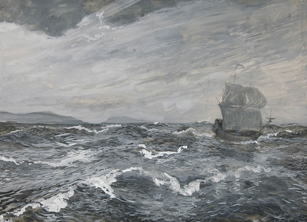Seascape with sailing boat art print by Edwin Austin Abbey for $57.95 CAD