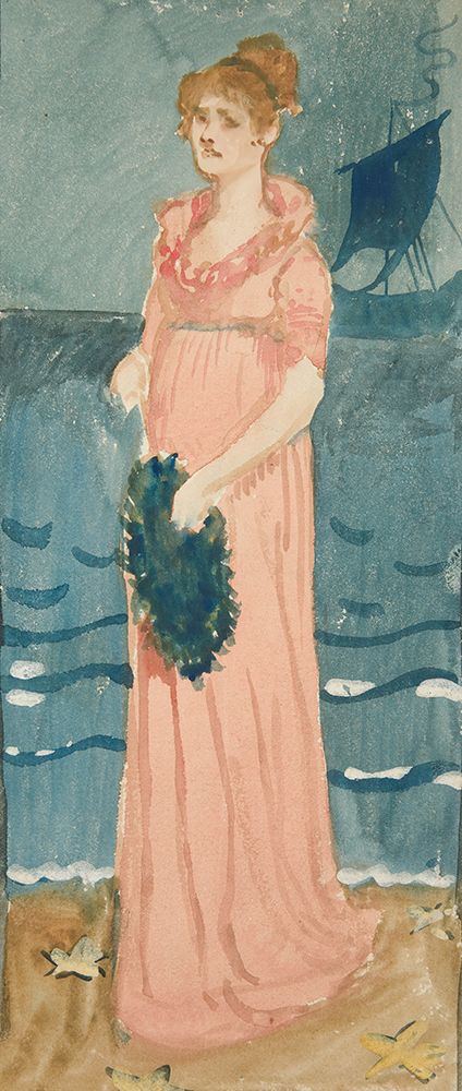 Woman on a beach, ship in distance art print by Edwin Austin Abbey for $57.95 CAD