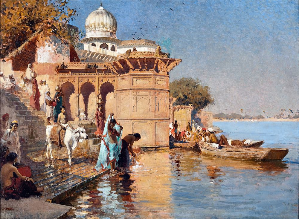 Along the Ghats, Mathura 1880 art print by Edwin Lord Weeks for $57.95 CAD
