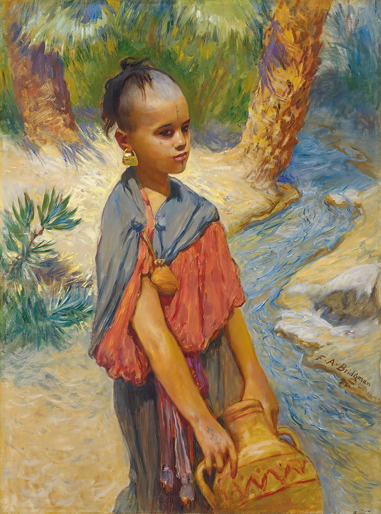 A young girl by a river art print by Frederick Arthur Bridgman for $57.95 CAD