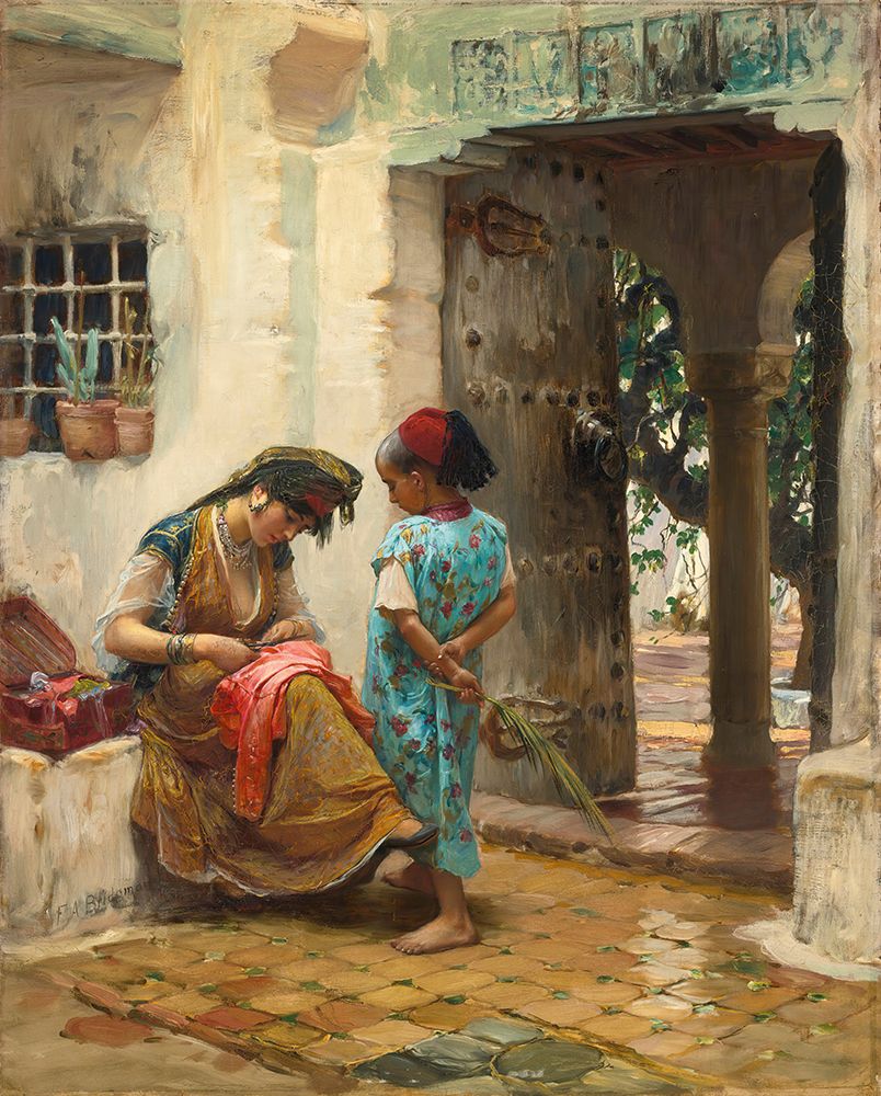 The Sewing Lesson art print by Frederick Arthur Bridgman for $57.95 CAD