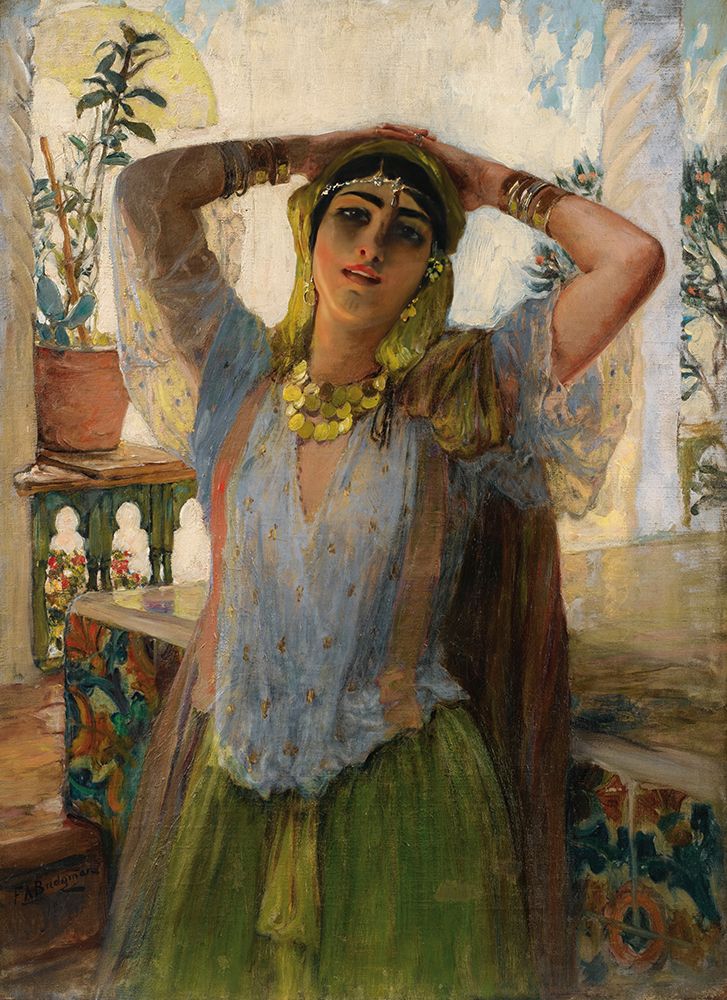 Young Oriental Woman On a Terrace 1880s art print by Frederick Arthur Bridgman for $57.95 CAD