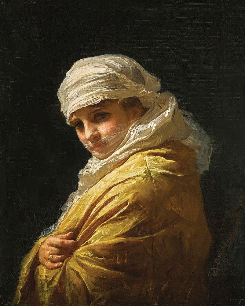 Young woman in a white turban art print by Frederick Arthur Bridgman for $57.95 CAD