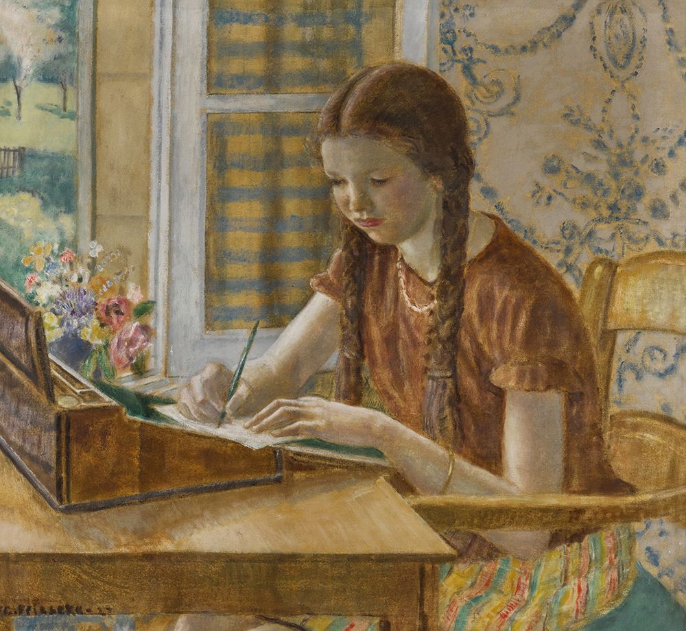 Girl at Writing Desk 1927 art print by Frederick Carl Frieseke for $57.95 CAD