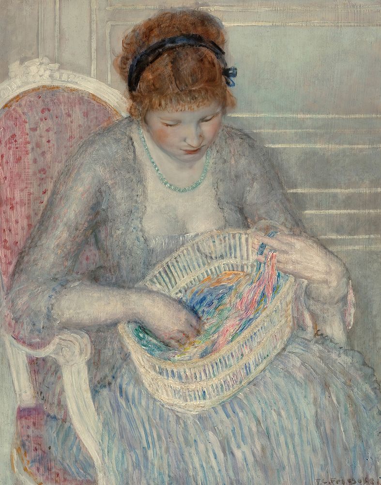 Girl with a Basket of Ribbons 1915 art print by Frederick Carl Frieseke for $57.95 CAD