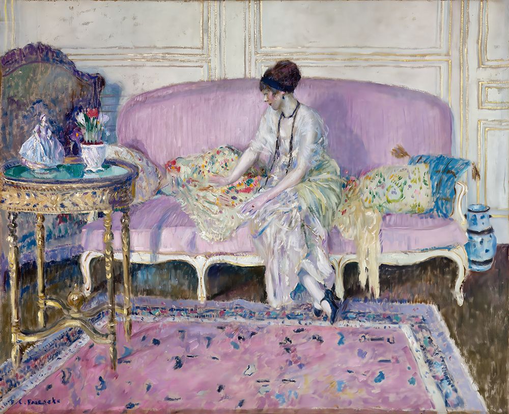 Woman Seated on Sofa in Interior 1912 art print by Frederick Carl Frieseke for $57.95 CAD