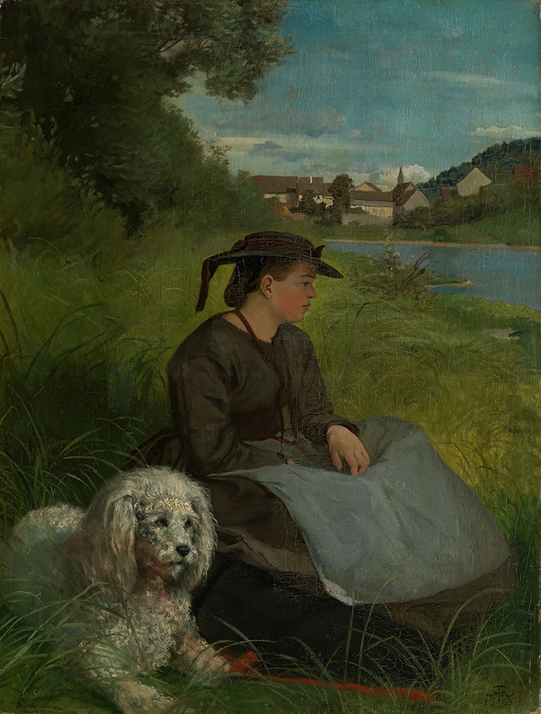 Agathe with white dog 1869 art print by Hans Thoma for $57.95 CAD