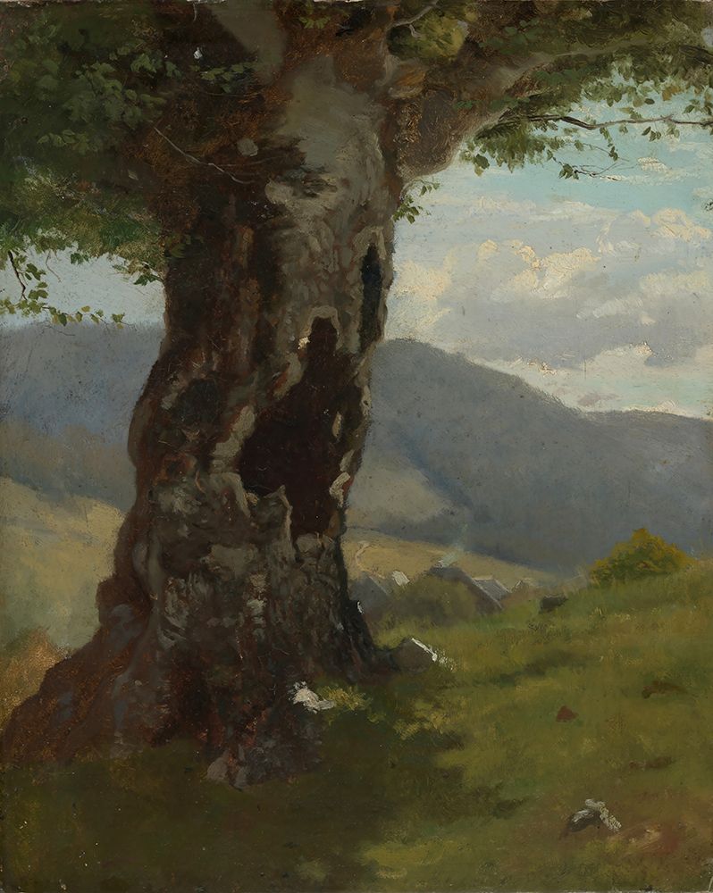 Old tree trunk with a view of the valley art print by Hans Thoma for $57.95 CAD