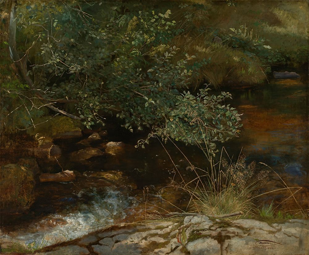 Stream bank with bushes and grasses 1863 art print by Hans Thoma for $57.95 CAD