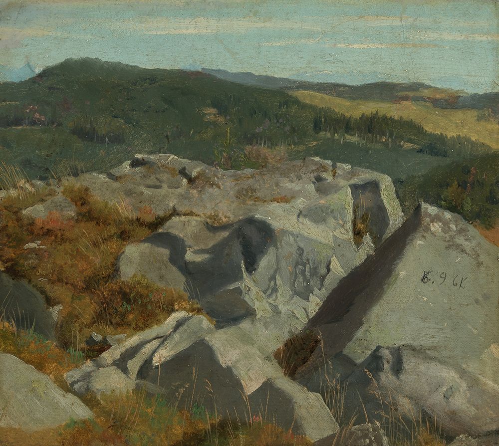 View of rocks and mountain ranges 1861 art print by Hans Thoma for $57.95 CAD