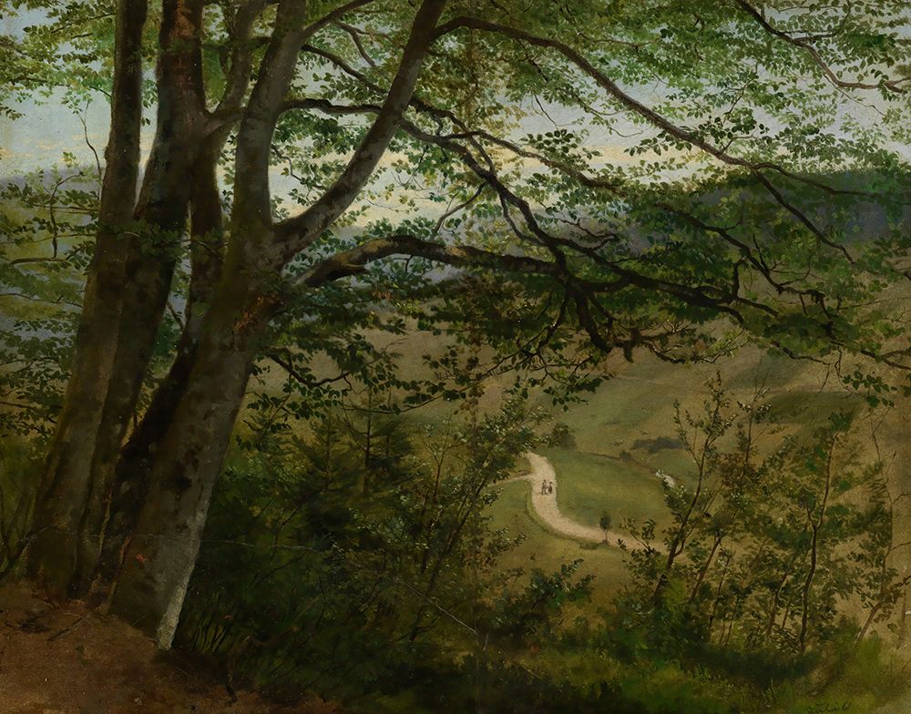 View through trees and bushes to valley 1861 art print by Hans Thoma for $57.95 CAD