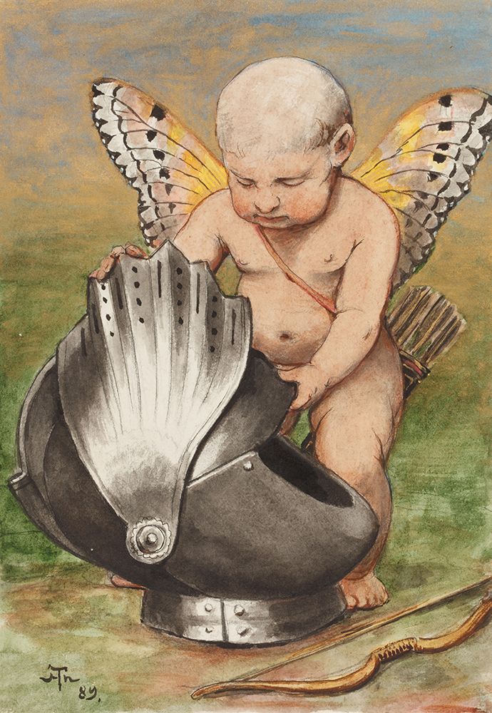 Cherub with Helmet 1889 art print by Hans Thoma for $57.95 CAD