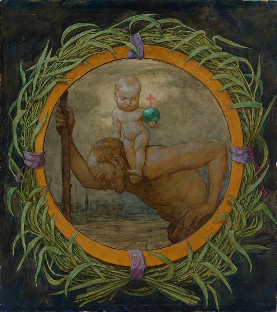 Saint Christopher in a reed wreath 1909 art print by Hans Thoma for $57.95 CAD