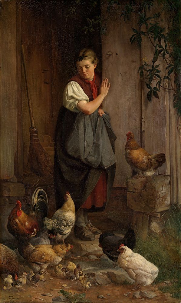 Feeding chickens 1867 art print by Hans Thoma for $57.95 CAD