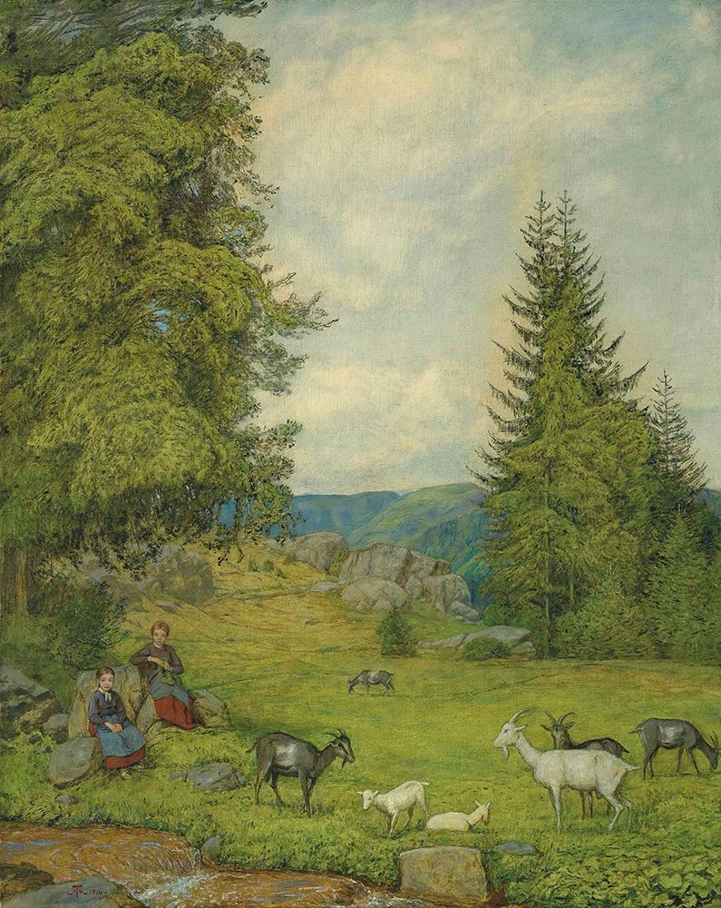 Children With Goat Herd 1916 art print by Hans Thoma for $57.95 CAD