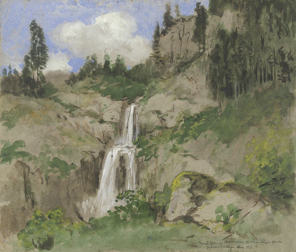 Landscape with waterfall decoration for a puppet theater 1870 art print by Hans Thoma for $57.95 CAD