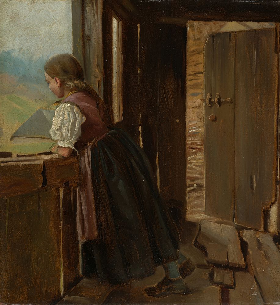 Girl on the arbor of a farmhouse 1862 art print by Hans Thoma for $57.95 CAD