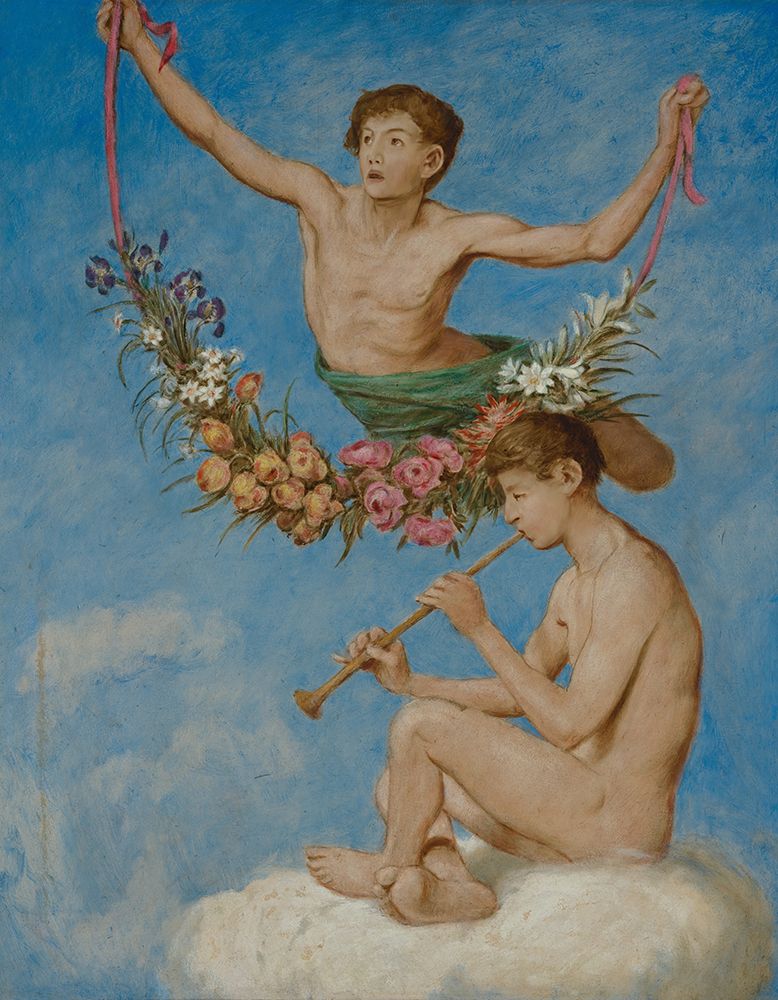 May, two young people with flowers 1906 art print by Hans Thoma for $57.95 CAD