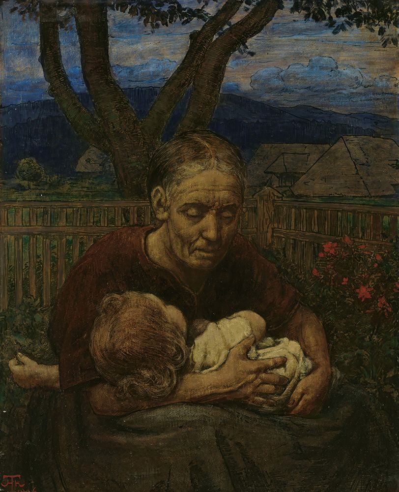 Mother and Child in a garden art print by Hans Thoma for $57.95 CAD