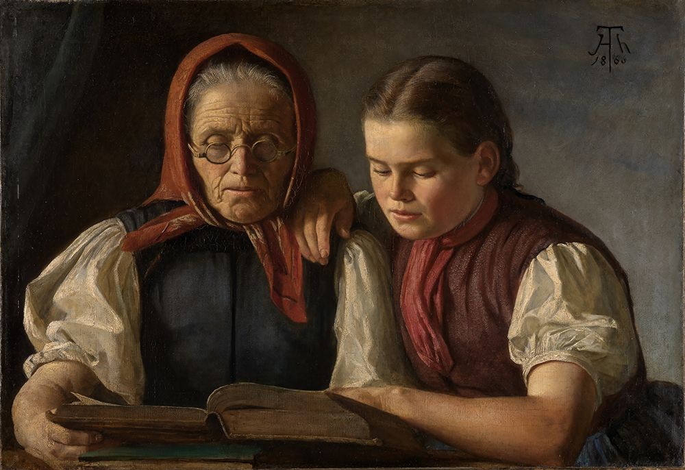 Mother and sister of the artist reading the Bible 1866 art print by Hans Thoma for $57.95 CAD