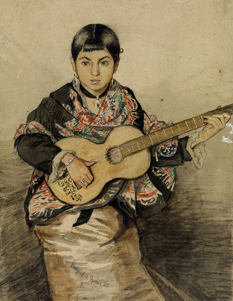 Neapolitan woman with guitar 1880 art print by Hans Thoma for $57.95 CAD