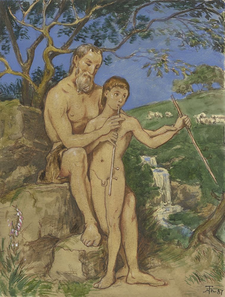 Old and young faun 1887 art print by Hans Thoma for $57.95 CAD