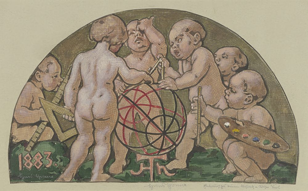 Putti with armillary spheres from the destroyed mosaic at the Haus Zum Kaiser Karl art print by Hans Thoma for $57.95 CAD