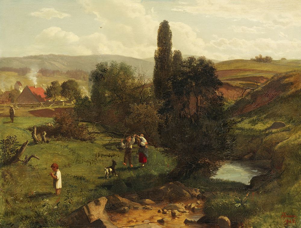 Black Forest landscape with children playing 1867 art print by Hans Thoma for $57.95 CAD