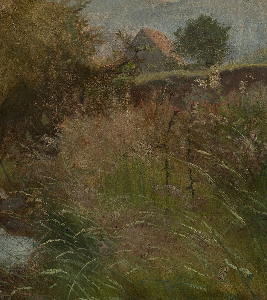 A farmhouse in the meadow in the background art print by Hans Thoma for $57.95 CAD