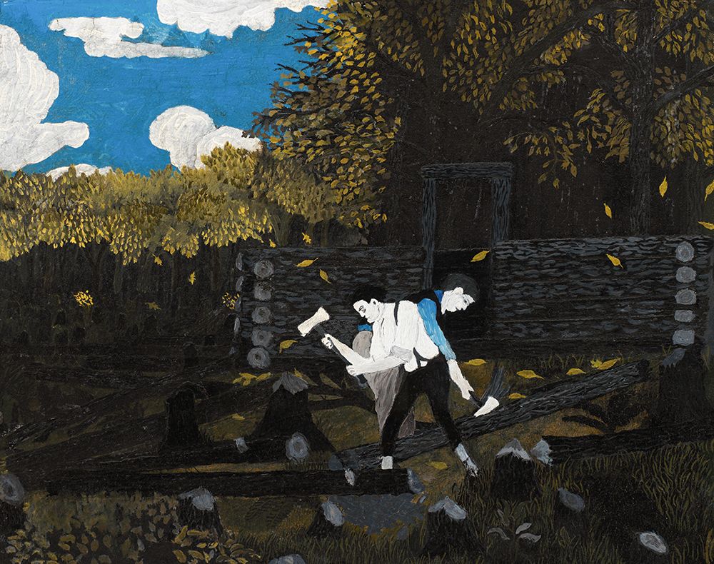 Abraham Lincoln and His Father Building Their Cabin on Pigeon Creek 1934 art print by Horace Pippin for $57.95 CAD