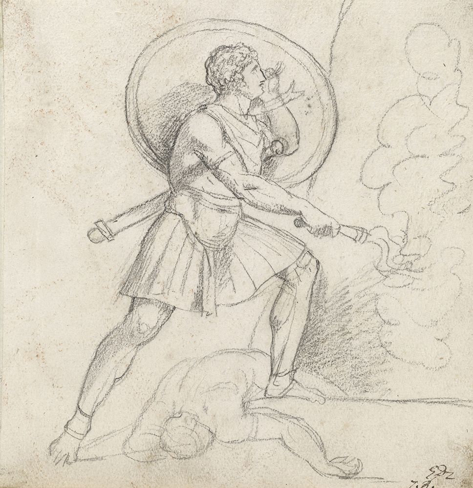 Warrior with a Shield and Torch circa 1775 art print by Jacques-Louis David for $57.95 CAD