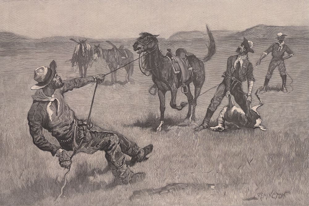 Teaching a mustang pony to pack dead game 1890 art print by Frederic Remington for $57.95 CAD