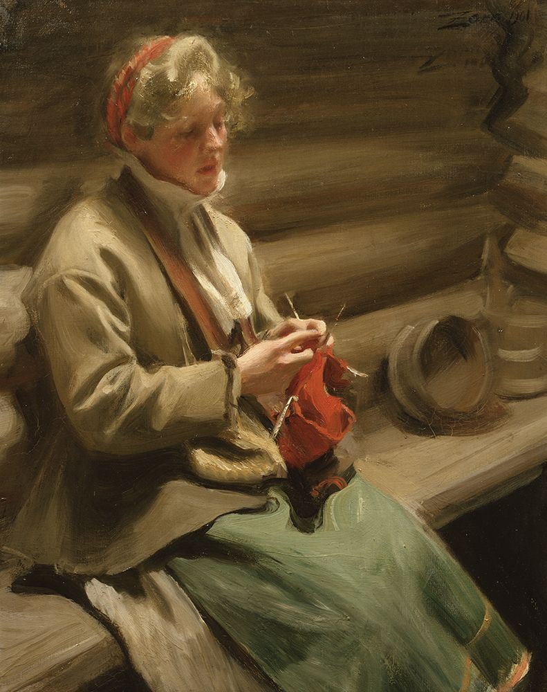 Dalecarlian Girl Knitting. Cabbage Margit 1901 art print by Anders Leonard Zorn for $57.95 CAD