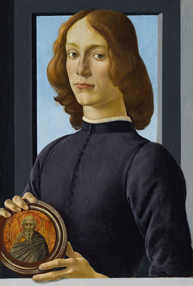 Portrait of a young man holding a roundel art print by Sandro Botticelli for $57.95 CAD