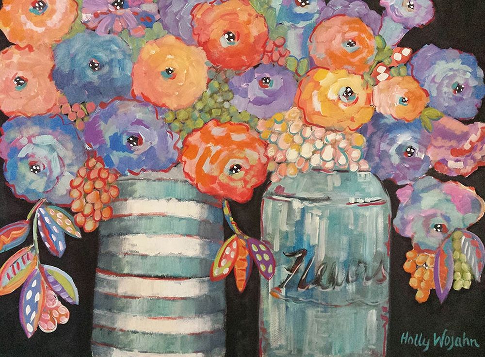 Two Aqua Vases of Flowers art print by Holly Wojahn for $57.95 CAD