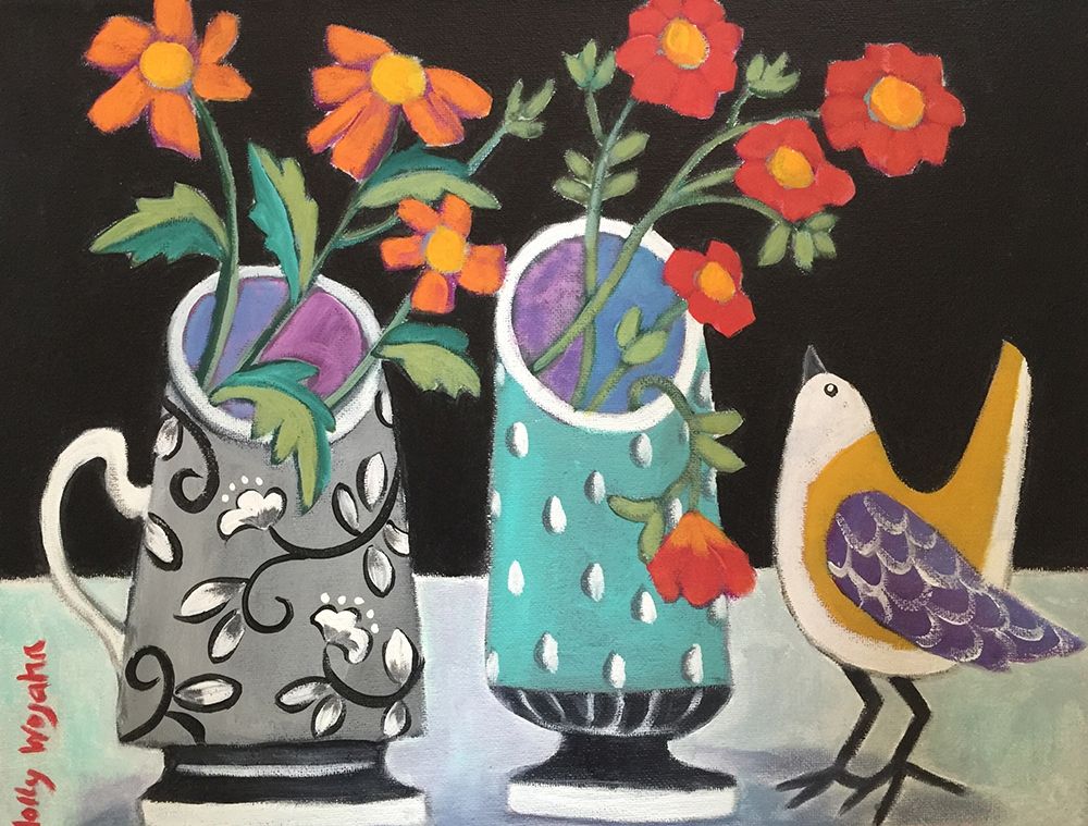 Two Cheery Vases and a Chirp art print by Holly Wojahn for $57.95 CAD