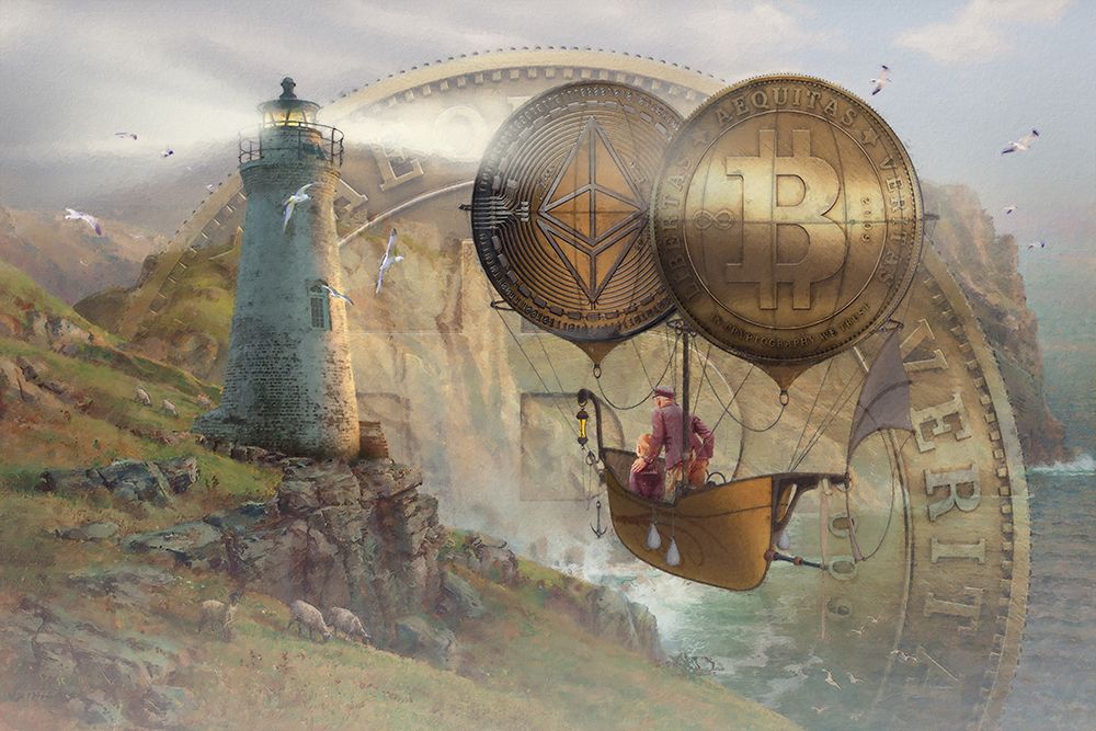 Bitcoin Deco II art print by Steve Hunziker for $57.95 CAD