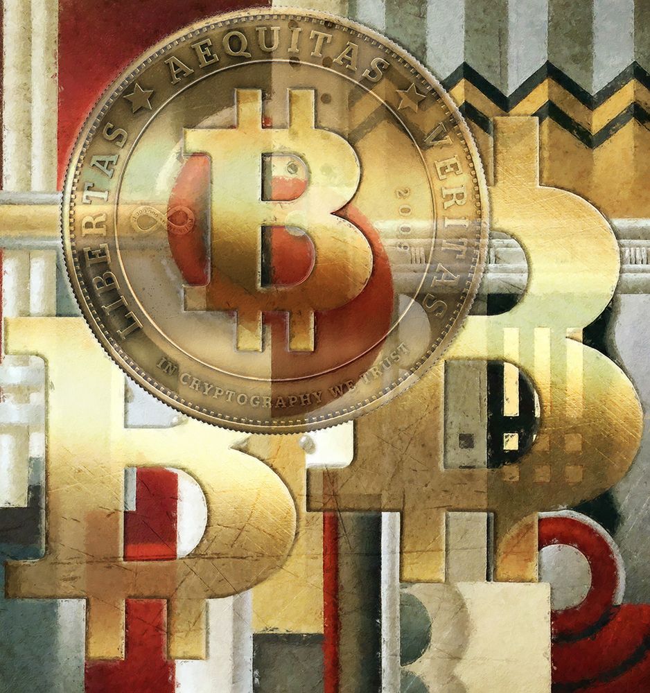 Bitcoin Deco VII art print by Steve Hunziker for $57.95 CAD