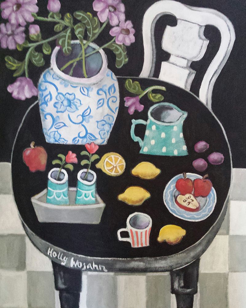 Fruit and Flowers on Black Table art print by Holly Wojahn for $57.95 CAD