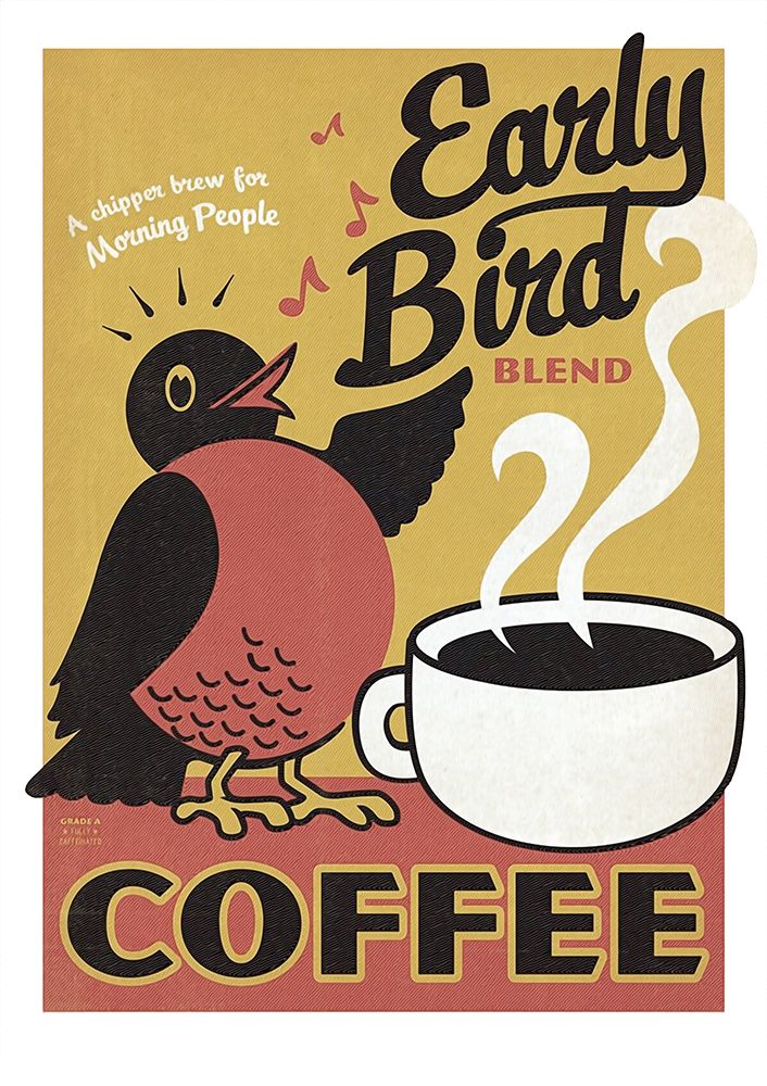 Vintage Poster Early Bird Coffee art print by Steve Hunziker for $57.95 CAD