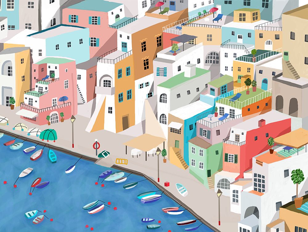 Sunny Seaside Village art print by Carla Daly for $57.95 CAD