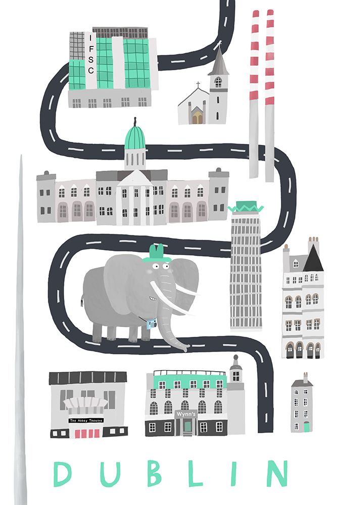 Dublin with Black and White Elephant art print by Carla Daly for $57.95 CAD