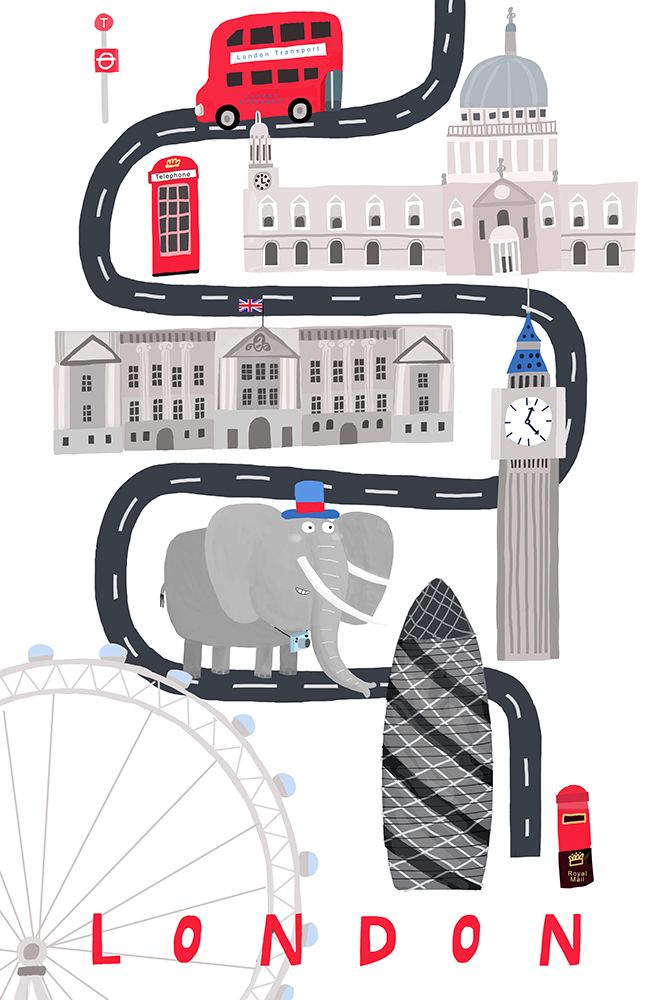 London with Black and White Elephant art print by Carla Daly for $57.95 CAD