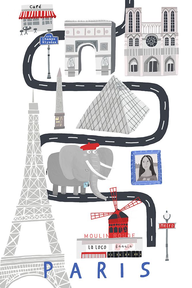 Paris with Black and White Elephant art print by Carla Daly for $57.95 CAD
