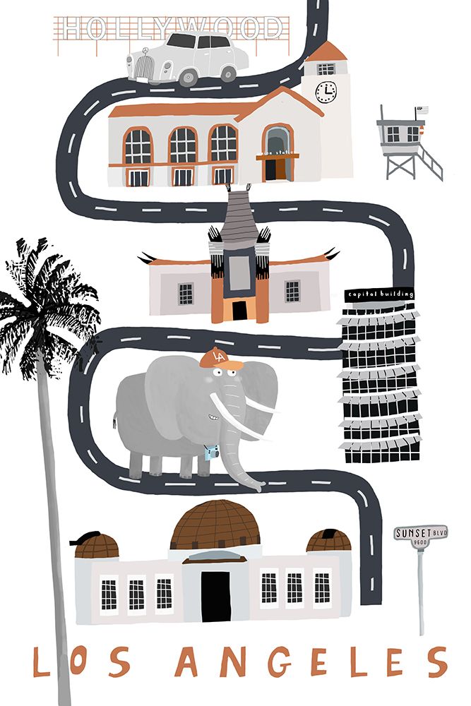 Los Angeles with Black and White Elephant art print by Carla Daly for $57.95 CAD