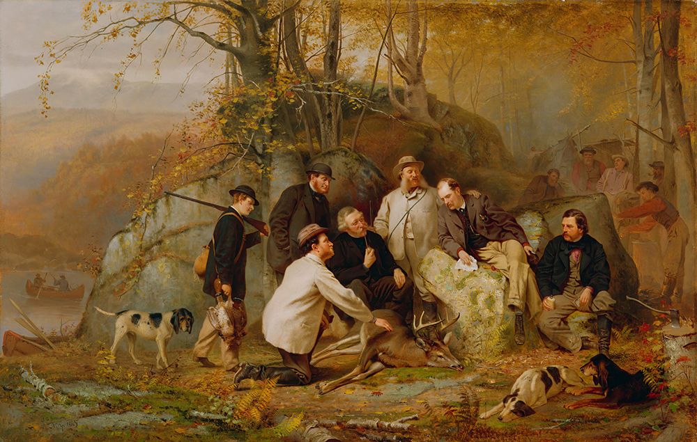 Claiming The Shot. A Group Of Portraits After The Hunt In The Adirondacks 1865 art print by John George Brown for $57.95 CAD