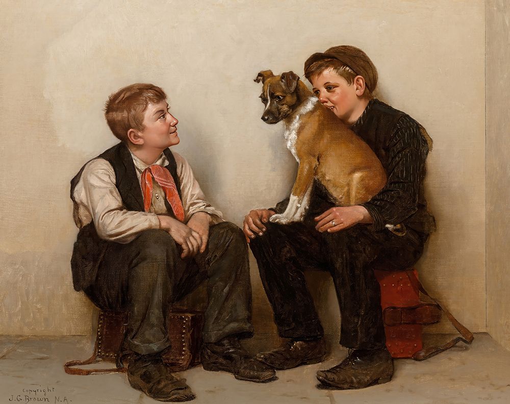 Two Shoeshine Boys with a Dog ca 1900 art print by John George Brown for $57.95 CAD