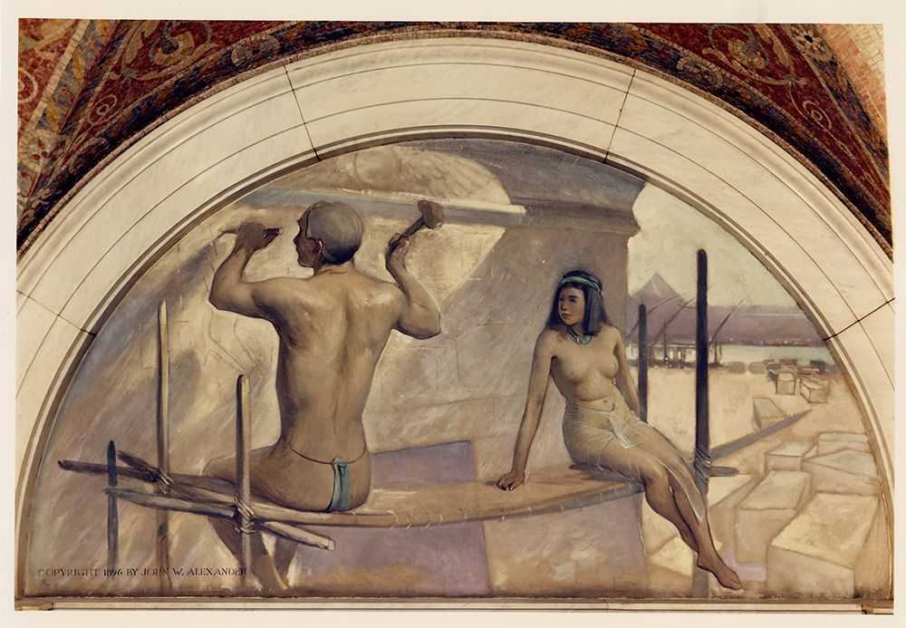 Egyptian hieroglyphics mural in Evolution of the Book series 1896 art print by John White Alexander for $57.95 CAD