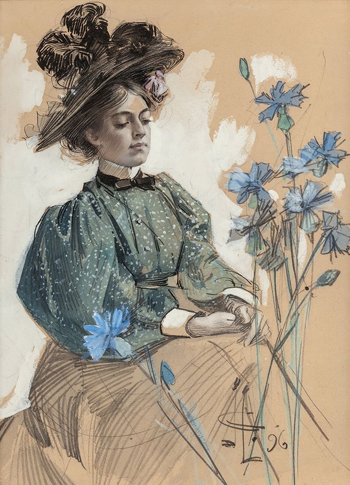 Lady with Flowers 1896 art print by Joseph Christian Leyendecker for $57.95 CAD